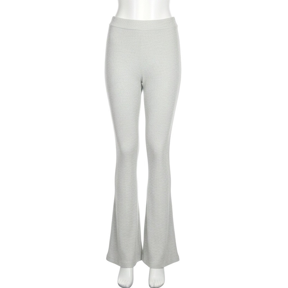 Free People Light Gray Ribbed Knit Flare Pants Medium Coquette Balletcore Lounge